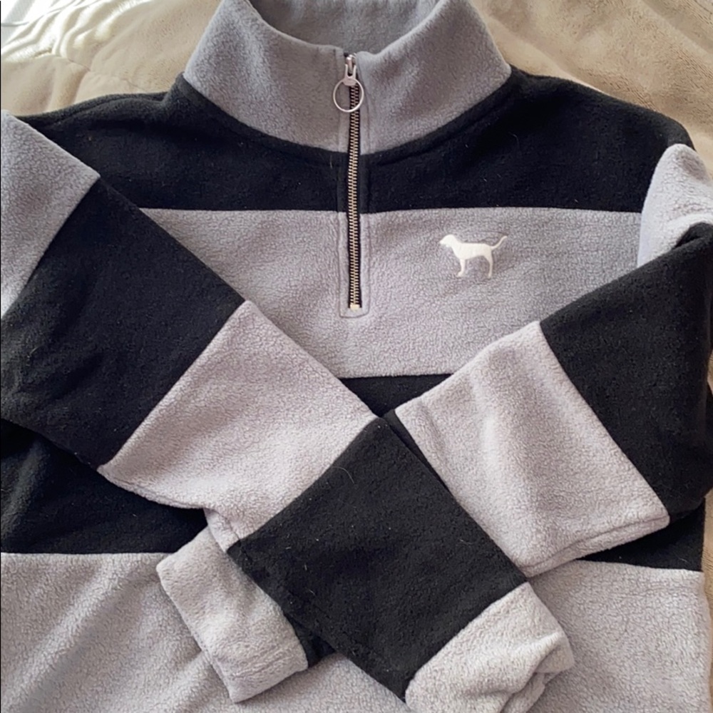 PINK striped fleece quartet zip